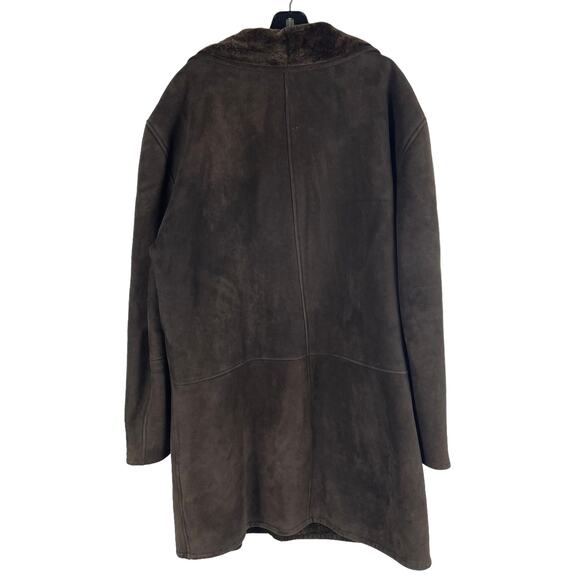 Men's Genuine Suede Shearling Long Coat Jacket Custom Made Brown Size 3XL - Picture 7 of 9